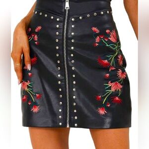Women’s leather studded, flower embroidery skirt